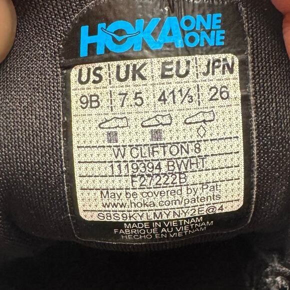 HOKA Clifton 8 Women’s 9 Black White Running Shoes Cushioned Neutral - Picture 9 of 9
